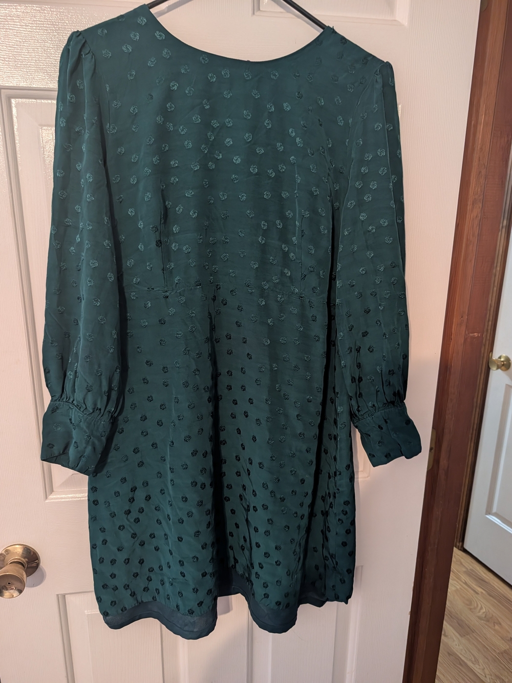 Women’s Green Textured Long-Sleeve Swing Dress